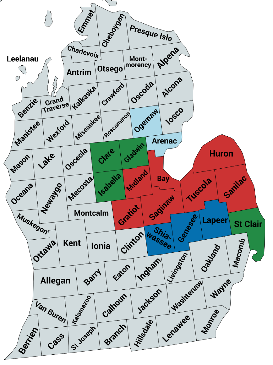 Map of the Michigan counties A&D Home Health Care serves