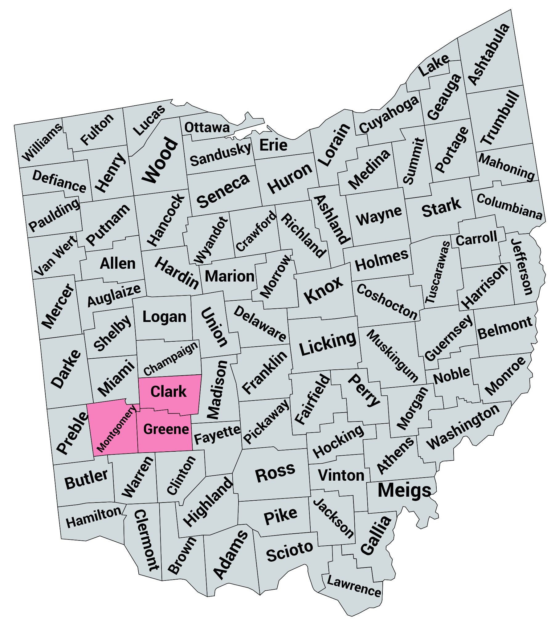 Map of Ohio counties served near Dayton